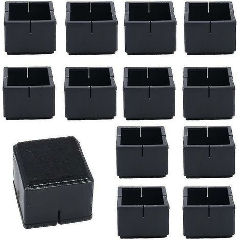 12Pcs Protege Pied de Chaise Carré 42-48mm Protège Jambes Table et Chaise PVC Capuchons Carrés avec Feutre Protege Pied de Chaise Carre Noir pour Jambes de Chaise Jambes de Table Jambes de Sofa