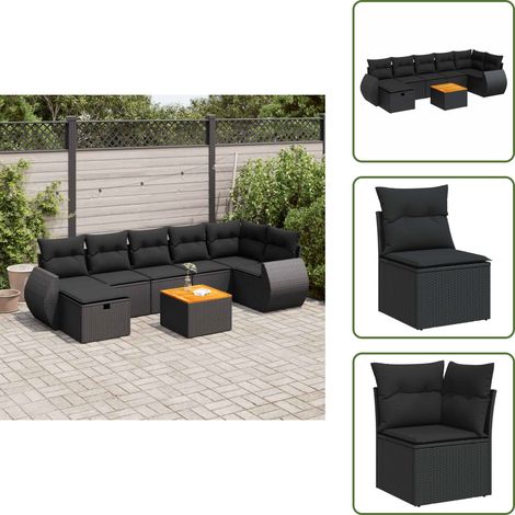 Salon de jardin 8 pcs avec coussins noir résine tressée - Ensemble De Canapés De Jardin - Ensembles De Canapés De Jardin - Ensemble De Canapés D'extérieur - Salon De Jardin (1/5)
