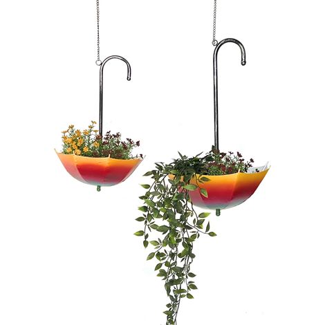 DanDiBo Blumenampel Metall Hängeampel mit Topf Innen Außen Regenschirm Hängepflanzen 2er Set 96258 Pflanzenhänger Blumenhänger Topfhänger Blumen (1/5)