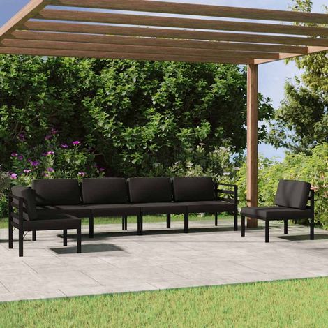 vidaXL Set muebles de jardín 6 pzas y cojines aluminio gris antracita (1/5)