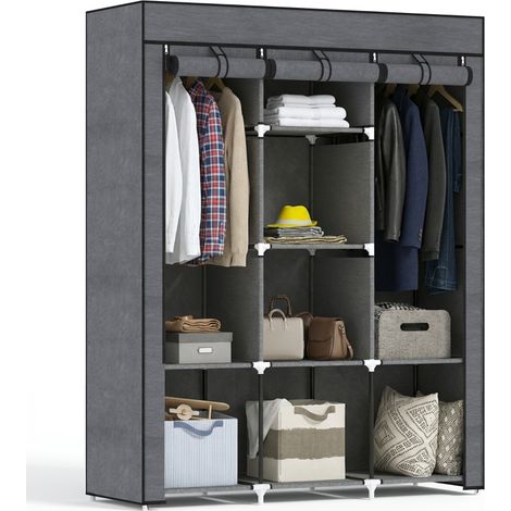 Garde-robe en tissu non tissé et acier 8 étagères 2 barres 125x43x162.5 cm couleur gris charbon idéale pour rangement élégant. (1/5)