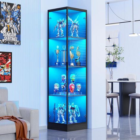 Vitrine mit LED-Beleuchtung und Bewegungssensor, 4 Regale, Schwarz (1/5)