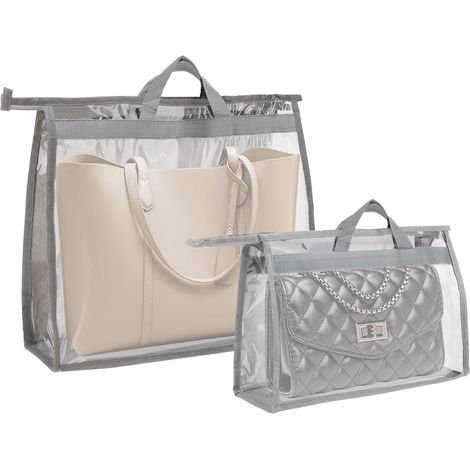 Lot de 2 housses de rangement pour sacs à main, organisateur suspendu pour sacs à main, sac fourre-tout transparent en tissu Oxford, organisateur de placard, gris (1/5)
