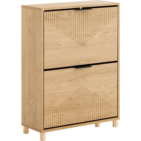 SoBuy FSR200-II-N, Scarpiera Salvaspazio Slim - Mobile Ingresso Moderno con Ante Ribaltabili, Scarpiere Moderne in Legno Chiaro per 8 Paia Scarpe - Mobiletto Esterno Slim 60x24x83 cm