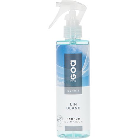 Vaporisateur diffuseur d'huiles essentielles esprit lin blanc 250 ml – Plastique – Parfum frais de lin – Hauteur 22 cm, diamètre 5 cm – GOA