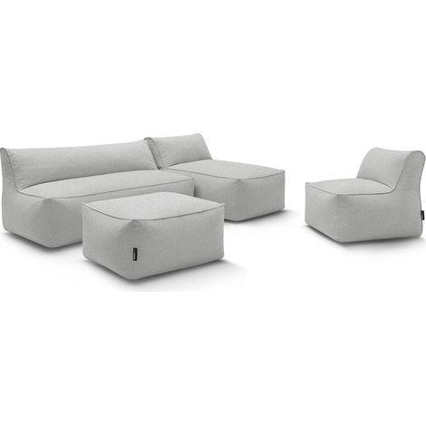 BOBOCHIC - Canapé de jardin modulable RIVIERA avec 1 chauffeuse 1 place, 1 chauffeuse 2 places, 1 méridienne et 1 pouf Gris clair (1/5)