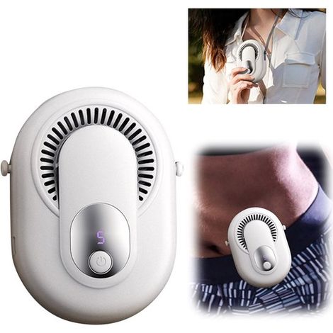 Ventilateur de taille – Ventilateur portable – 4 en 1 – Sans pales – 5 vitesses – Affichage numérique – Rechargeable par USB – Pour le cou, la taille, la main et la table – Blanc (1/4)