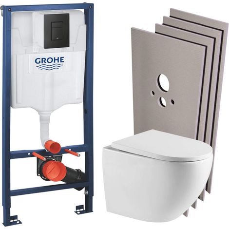 Grohe Pack WC Bâti-support RapidSL + WC suspendu + Plaque Noir mat + Set de montage (RAPIDSL-FUSIONTQ-KF0-SABO)