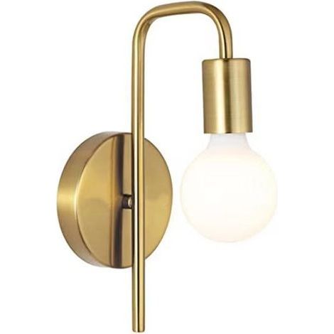 Applique murale dorée minimaliste pour salle de bain – LED ST64 dimmable – Métal laiton brossé – 7,5" largeur x 11" hauteur (1/5)