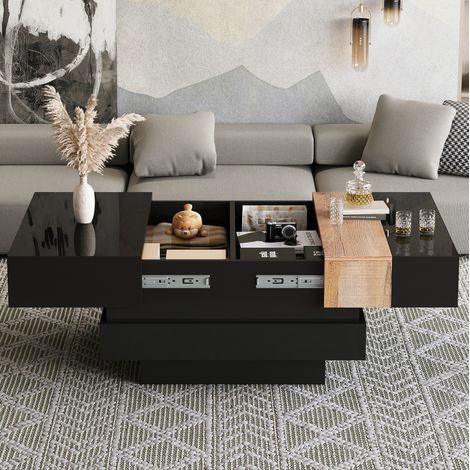 Quadratischer Couchtisch 70 x 70 x 39 cm mit verstecktem Stauraum, MDF schwarz HAVRYA (1/5)