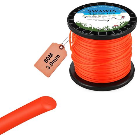 3,0 mm/60 m Rundschneidfaden aus Nylon, Ersatzfaden für Gartenunkraut, Freischneiderfaden, Orange