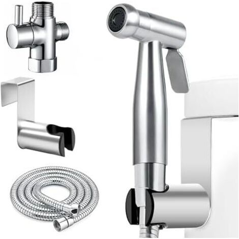 Ensemble de douchette à main pour salle bain - En acier inoxydable Avec robinet 3 voies et tuyau ressort 1,5 m Pour le nettoyage, les toilettes, toilettes (1/5)