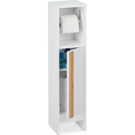 Relaxdays Toilet Roll Holder, Free-standing, Narrow, Storage, Bathroom Cabinet, Cupboard, HxWxD 75.5x18.5x18.5 cm, White (1/5)