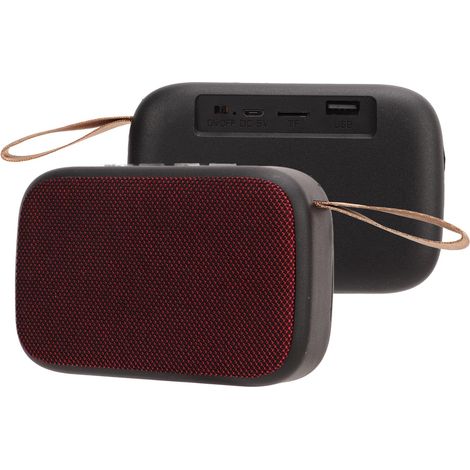 Enceinte Bluetooth sans fil, rechargeable, 300 mAh, portable, en plastique et tissu, rouge, idéale pour les fêtes, la plage et le camping. (1/5)