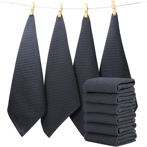Lot de 6 torchons de cuisine gris foncé, set de torchons en coton Torchons 33x33 cm