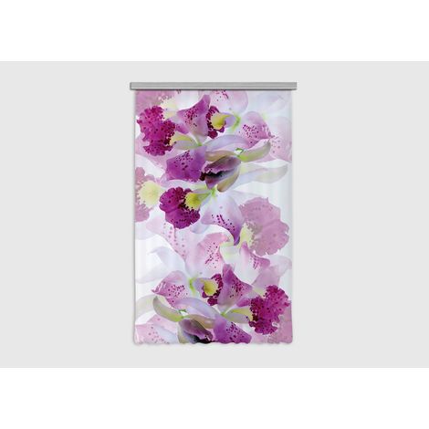 Flowers, rideau imprimé fleurs fushia sur fond blanc140x245 cm, 1 pièce (1/5)