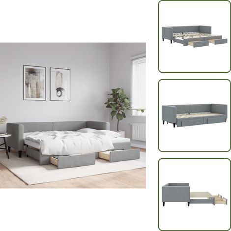The Living Store Tagesbett Ausziehbar mit Schubladen Hellgrau 80x200 cm Stoff - Schlafsofa (1/5)