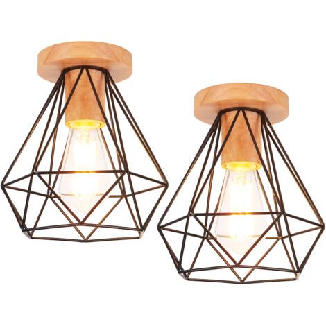 royaluxe- (2X) Luminaire Plafonnier En Bois Et Métal Plafonniers Modernes Lampe De Plafond Rétro Plafonniers D'Intérieur Noir Pour Chambre À Coucher Cuisine (1/5)