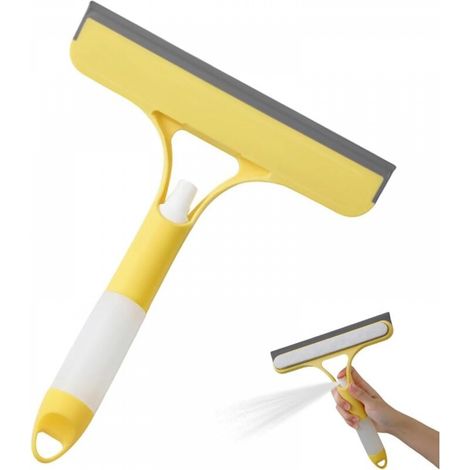 Grattoir à vitres 3 en 1, raclette à pulvérisation 3 en 1, avec brosse et flacon pulvérisateur intégré, outil de nettoyage de vitres tout usage (jaune) (1/5)