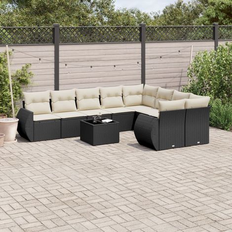 Salon de jardin modulable 10 pièces en résine tressée avec meuble bas et coussins noir, 80.2kg - PANGIVO (1/5)