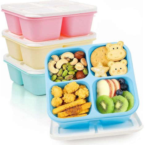Boîtes à lunch Bento adultes - Lot de 4 4 compartiments réutilisables empilables sans BPA rose/vert/bleu/jaune maison et travail (1/5)