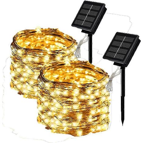 Guirlande lumineuse solaire d'extérieur à LED fil de cuivre 7 m 50 LED 2 pièces lumière chaude (1/5)