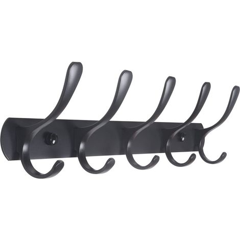 Modern Wall Mounted Coat Rack with 5 Hooks, Sturdy Metal Coat Rack for Hanging Clothes, Coats, Hats, Jackets, Backpacks, Black Wall Hook, Ideal for Storage Room, Entryway