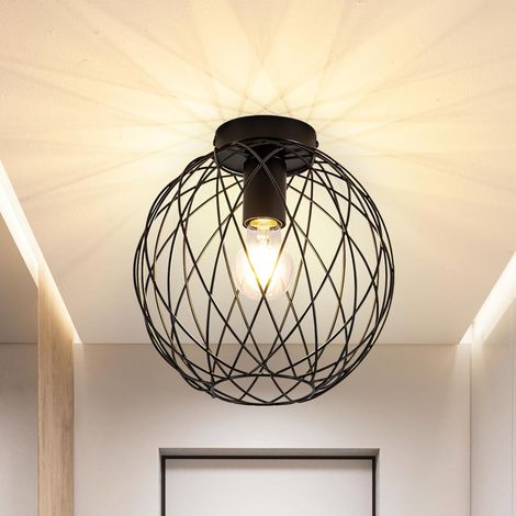 ZMH Plafonnier Plafonnier Vintage Noir Industriel - Lampe de Couloir E27 1 Ampoule Rétro Cage Abat-Jour en Métal Allée Corride Cuisine Salon Salle à Manger Chambre 25CM (1/5)