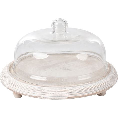 Soporte para tartas de madera clara de mango con tapa de vidrio expositor cúpula de repostería marrón claro Zagazig