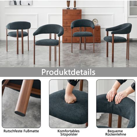 Fauteuils tonneau noirs ensemble de 4 - Chaises modernes en tissu avec pieds en fer