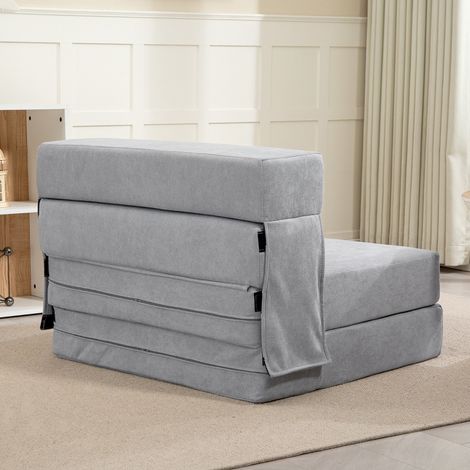 DESMIU Fauteuil Convertible au Sol Pliant avec Coussin, Transformable en Méridienne et Matelas, en Mousse Gris Clair (1/5)