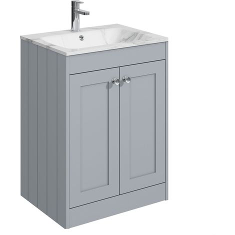 Balterley Butterton 600mm Floor Standing 2 Door Unit & Stone Basin 1 Tap Hole - Satin Grey (1/4)