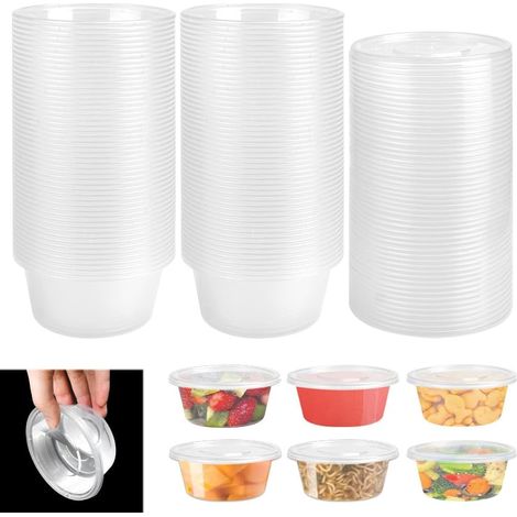 50 Pcs Plastic Sauce Jars 150ml Sauce Containers with Lids, Transparent Food Grade Plastic Containers with Lids, Salad Sauce Containers for Nuts, Jam, Sweets (1/5)