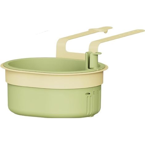 Cestino per rifiuti da lavello da cucina per la raccolta degli scarti alimentari, con sacchetto a rete rimovibile e meccanismo di sblocco sul fondo. (1/5)