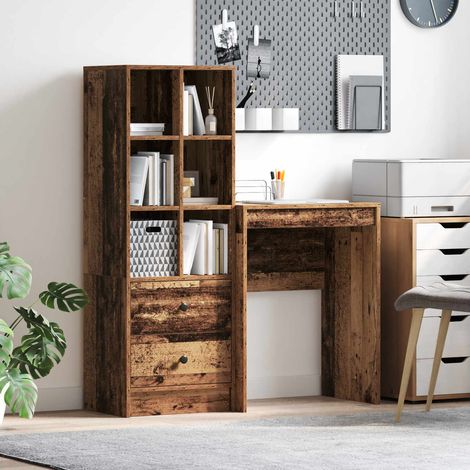 Escritorio con cajón con estante 2 pcs Madera vieja