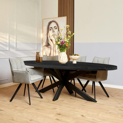 Table à manger ovale bois noir à pied central 180 cm RIVANO