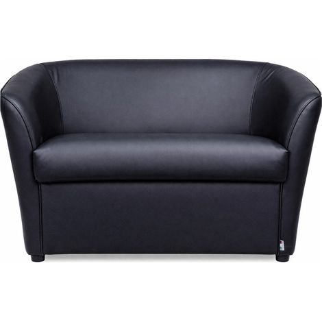Divano pozzetto a 2 posti artigianale in ecopelle color nero - Mis. 123x67x76 cm - Design elegante con struttura robusta in legno e piedini in plastic (1/5)