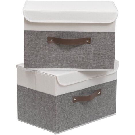 FENOPLASTICABoîte de Rangement, 38 x 25 x 25 cm Paniers de Rangement Pliables avec Couvercles et Poignées, Boîte Range(2 pièces) (1/4)