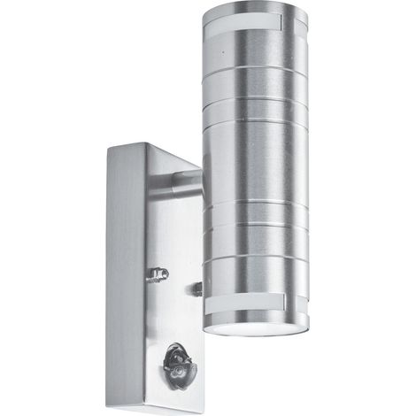 METRO Applique exterieure GU10 led 2LT avec detecteur infrarouge acier inoxydable, verre givré Av GU10 2x50w 2x270 Lumens 3000k (1/4)