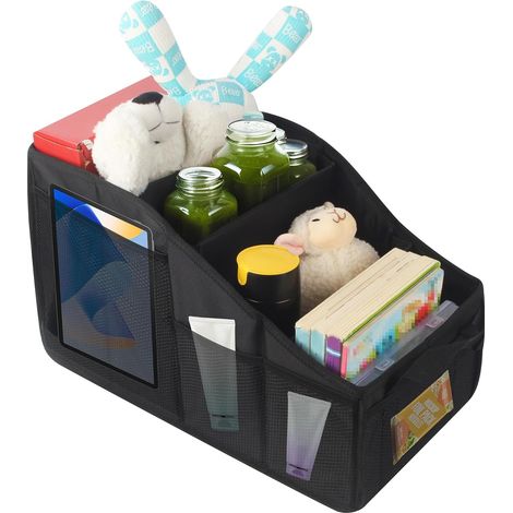 Organisateur Voiture, 46x27x25cm Organisateur Voiture Enfant, Rangement Coffre de Voitures avec Séparateurs et Poignées, pour Stocker des Jouets, des Livres et des Collati (L)