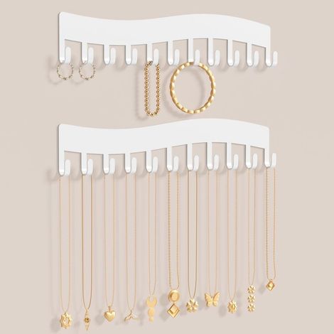 Porte-bijoux mural – Support pour colliers, bracelets et boucles d’oreilles – Rangement suspendu, lot de 2, blanc (1/5)