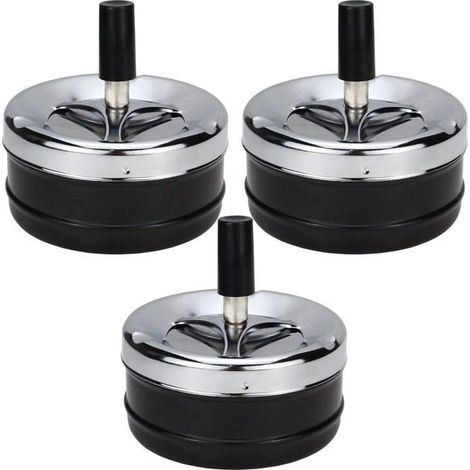 3er-Pack Aschenbecher, drehbarer Aschenbecher mit zugluftdichtem Druckknopfverschluss, für den Innen- und Außenbereich, schwarz (1/3)