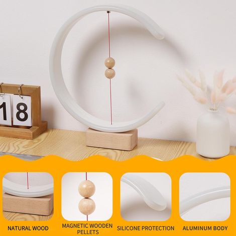 Lampe De Bureau Moderne,Lampe De Chevet Design Socle En Bois,Lampe De Table Led avec Magnétique Billes Flottantes Switch,Lampe à Poser Minimaliste Pour Chambre,Salon,Bureau (1/4)