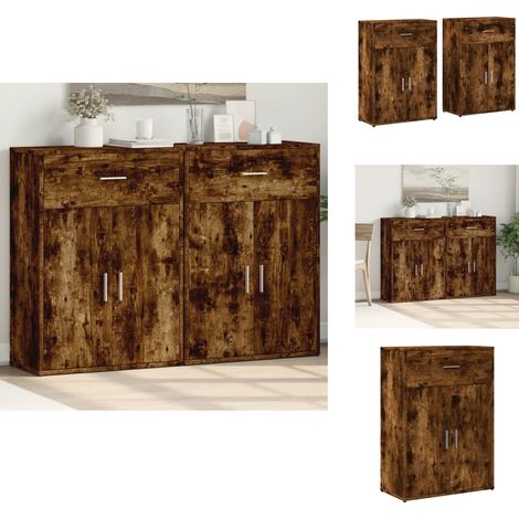 Buffets 2 pcs chêne fumé 60x30x84 cm bois d'ingénierie - Buffet - Armoire De Rangement - Meuble De Rangement - Cuisine - Bois D'ingénierie (1/5)