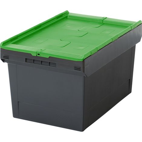 BITO Mehrwegbehälter MB Deckel/Bügel/Kufe / MBD64321 Eco Regranulat schwarz Deckel/St, Farbe: schwarz/grün (1/5)