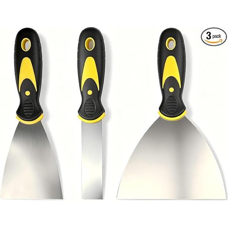 Un ensemble d'outils en 3 pièces comprenant un couteau à mastic, un grattoir et un couteau à joint pour la réparation des cloisons sèches. (1/5)