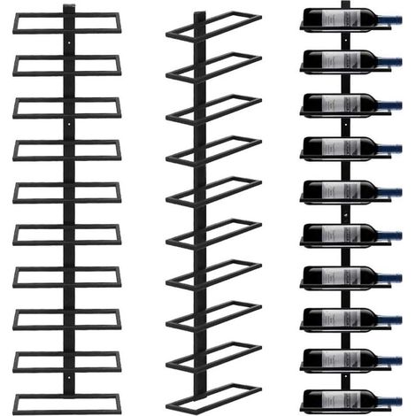 Montage Mural pour 10 Bouteilles, Support Mural, étagère Suspendue-Porte Bouteille Mural-Porte-Bouteilles, Support de Rangement en métal Noir (1/5)