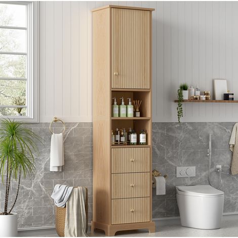 Meuble salle bain colonne 40x30x172 cm MDF naturel OKMYHOME (1/5)