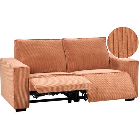 Sofá reclinable eléctrico moderno 2 plazas de pana naranja Nukari (1/5)