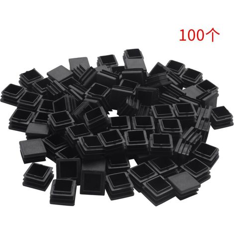 100 tapones cuadrados de plástico para tubos, 20 mm x 20 mm, color negro. (1/4)